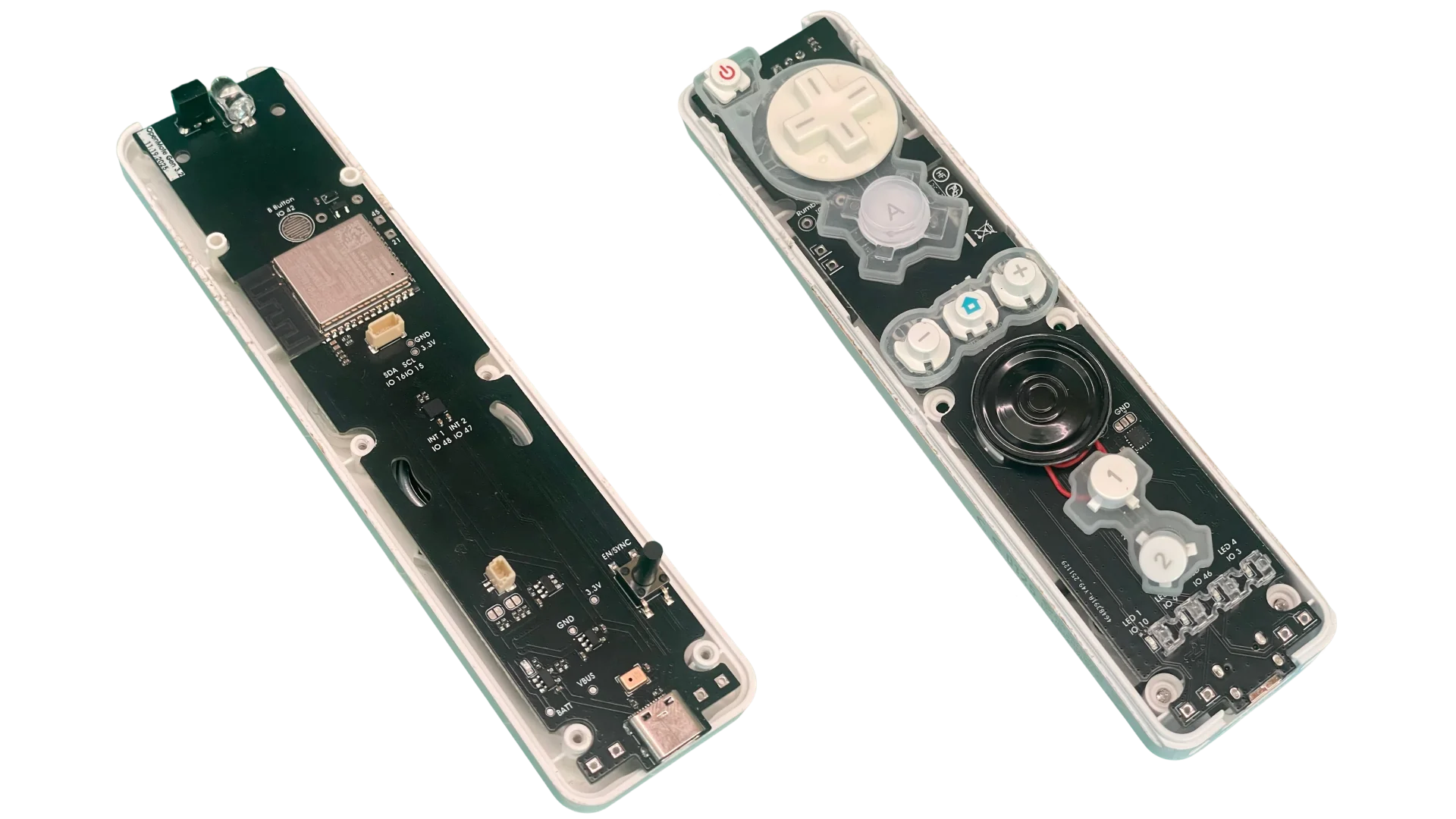 PCB inside Wii remote shell — reverse-engineered fit
